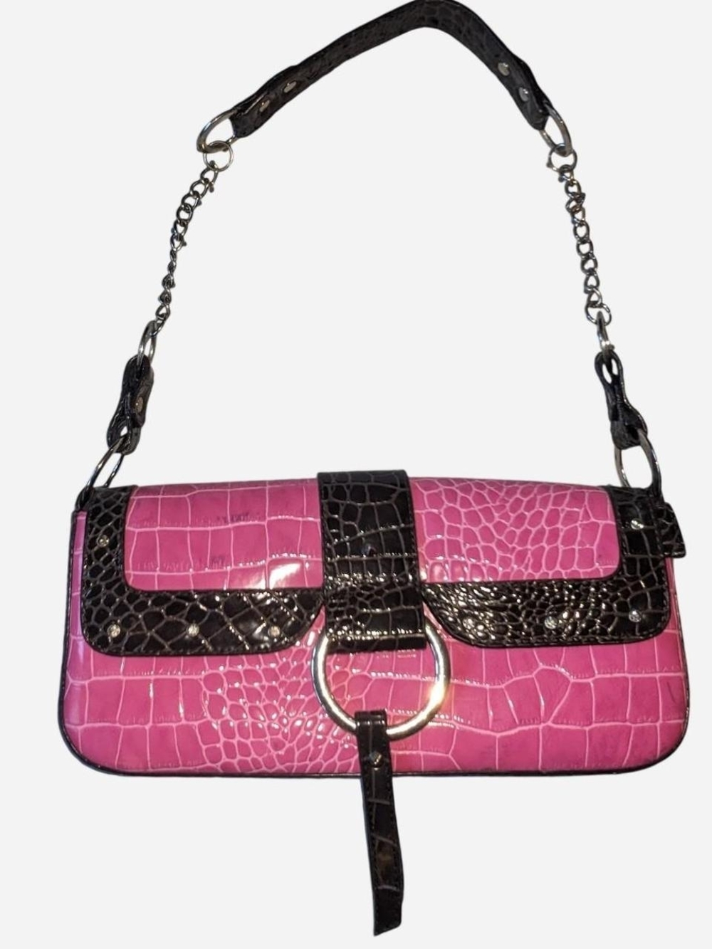 Pink Croc-Embossed Shoulder Bag